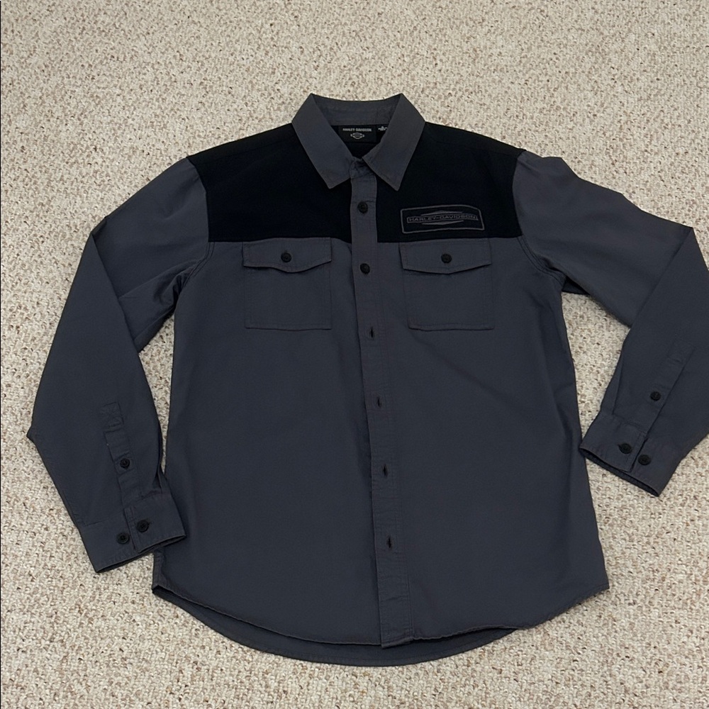 Harley-Davidson Black and Gray Casual Button Down Shirt